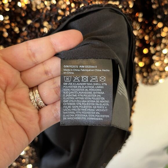 H&M Sequined A Line Mini Dress Gold Brown Party Holiday Glam Women's Size Medium - Picture 12 of 12
